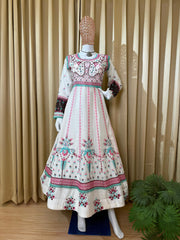 Gorgeous White Chinon Embroidery Work Gown