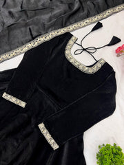Good Looking Fandy Silk Black Color Gown