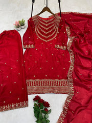 Function Wear Embroidery Work Red Color Palazzo Suit