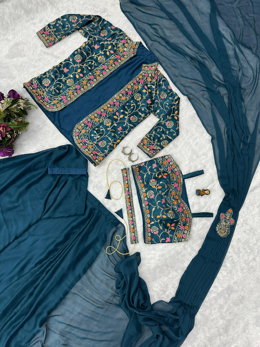 Wedding & Party Wear Rangoli Silk Teal Blue Color Saree