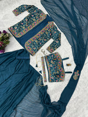 Wedding & Party Wear Rangoli Silk Teal Blue Color Saree