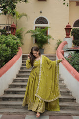 Wedding & Party Wear Embroidered Work Perrot Color Sharara Suit
