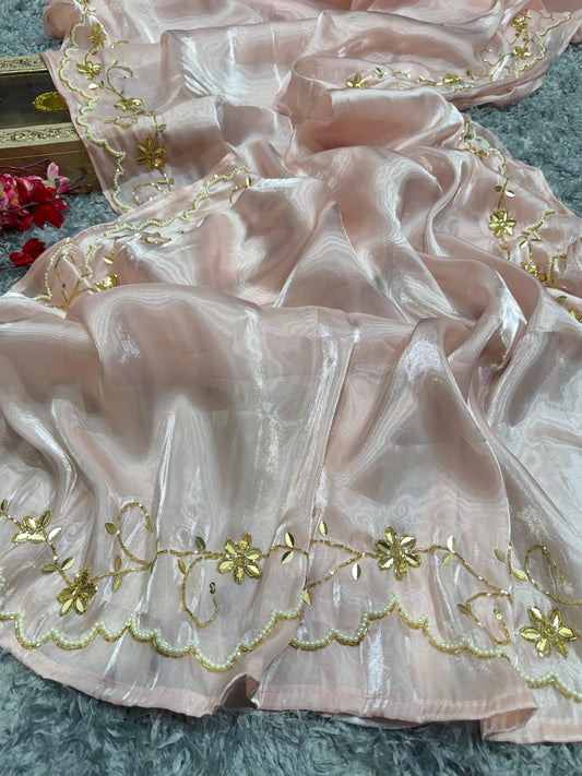 Blissful Jimmi Choo Peach Color Handwork Saree