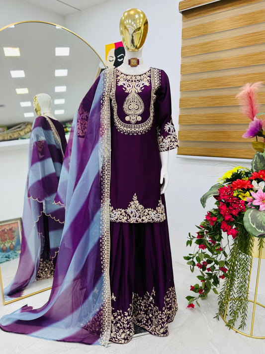 Festive Wear Fully Stitched Purple Color Sharara Suit