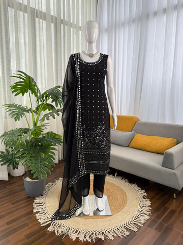Gorgeous Black Georgette Thread Work Sharara Suit