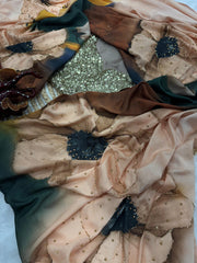 Lovely Floral Print Multicolor Saree