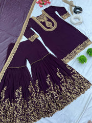 Peaceful Sequence Work Wine Color Palazzo With Dupatta Set