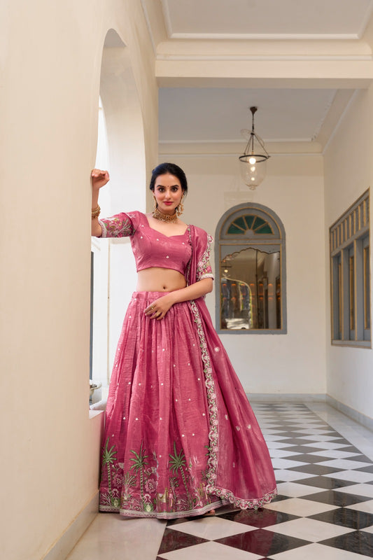 Designer Gold Crush Pink Color Lehenga