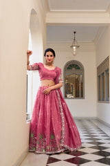 Designer Gold Crush Pink Color Lehenga