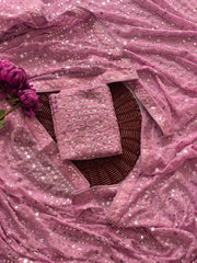 Party Wear Embroidery Work Pink Color Saree