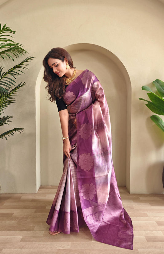 Wonderful Wine Color Flower Print Silk Saree