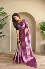 Wonderful Wine Color Flower Print Silk Saree