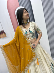 Fantastic White Color With Yellow Dupatta Lehenga Choli
