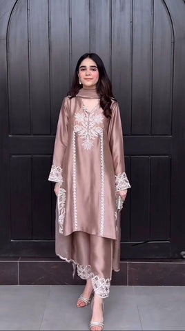 Trendy Pink Color Sequence Work Palazzo Suit
