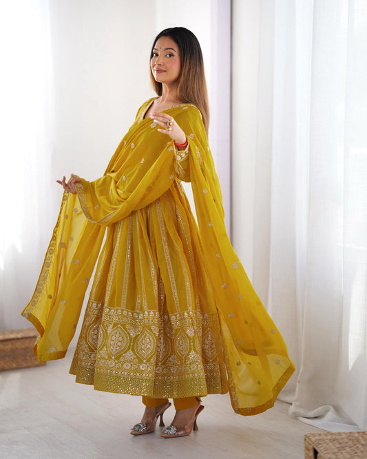 Demanding Sequence Work Yellow Color Gown