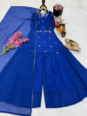 Round Neck Blue Color Stylish Palazzo Suit