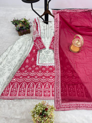 Pink Color Digital Print Chinon Silk Palazzo Suit