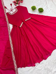 Good Looking Fandy Silk Pink Color Gown