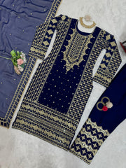 Presenting Gorgette Navy Blue Color Salwar Suit