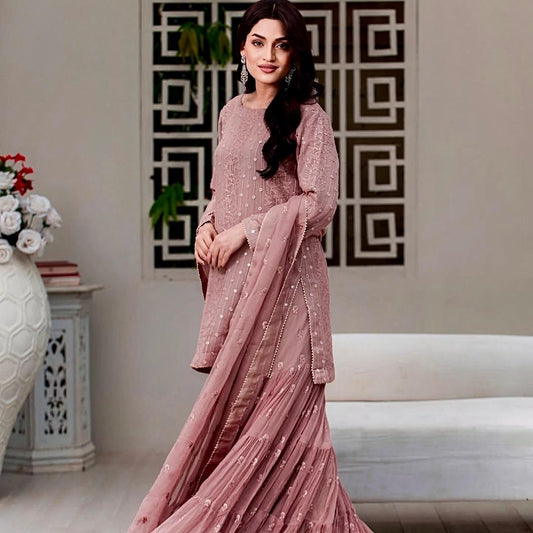 Function Wear Coding Dori Work Peach Color Sharara Suit