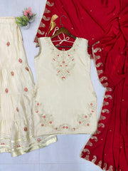 Cream Color Full Stitched Trendy Sharara Suit
