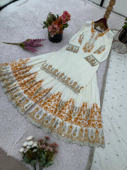 Function Wear Heavy Work White Color Sharara Suit