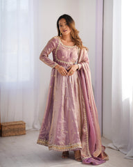 Shining Sequence Work Pink Color Silk Gown
