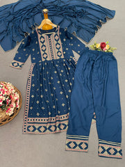 Delightful Foil Print Blue Color Salwar Suit