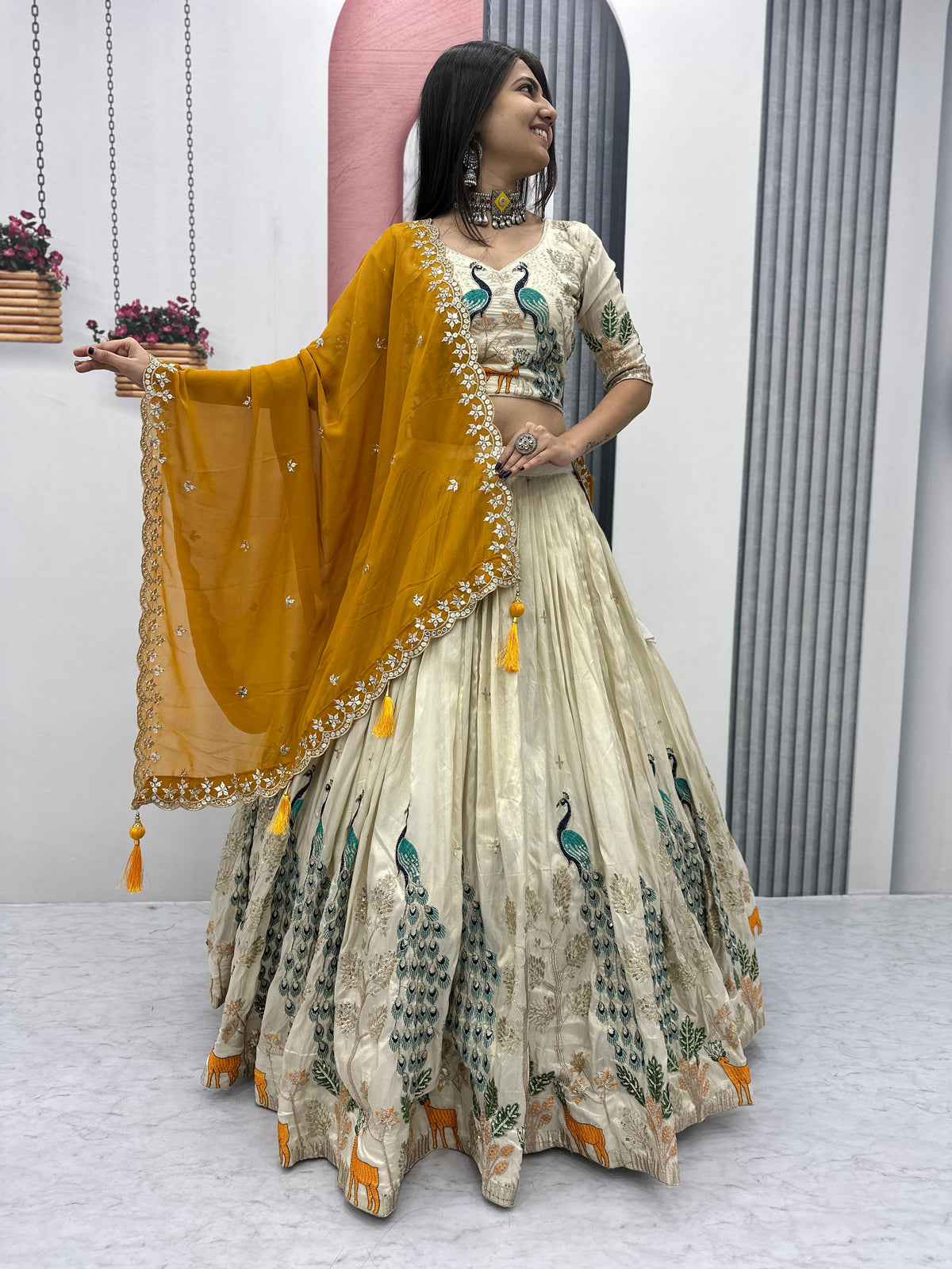 Fantastic White Color With Yellow Dupatta Lehenga Choli