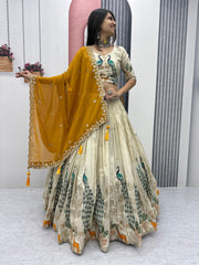 Fantastic White Color With Yellow Dupatta Lehenga Choli