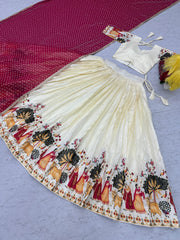 Dola Silk White Color Mill Print Lehenga Choli