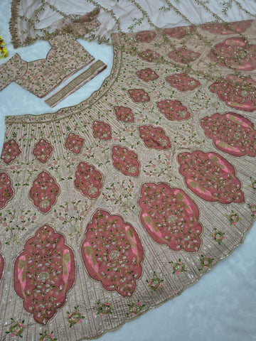 Trendy Peach Silk Embroidery Work Lehenga Choli