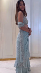 Demanding Blue Color Ready To Wear Lehenga Saree