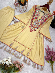 Exclusive Yellow Khadi Cotton Embroidery Work Co-ord Set