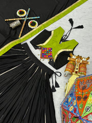 Navratri Festival Black Cotton Gamthi Work Lehenga Choli