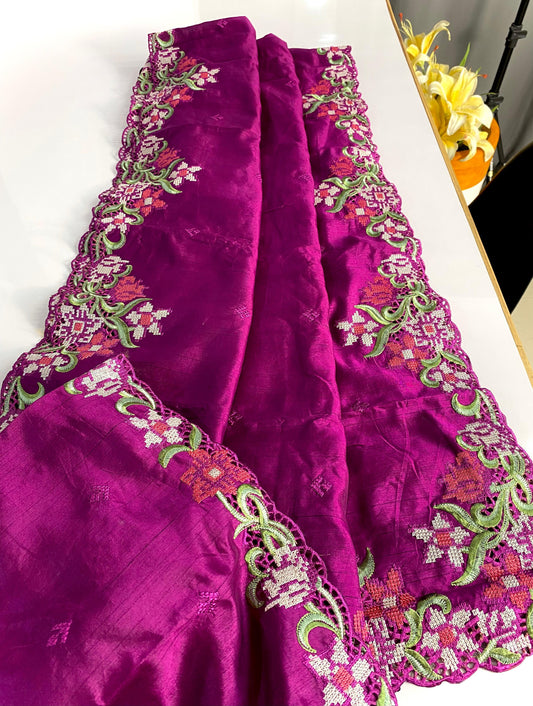 Designer Tussar Silk Purple Color Saree