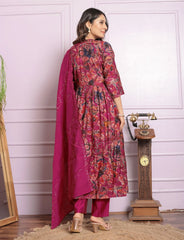 Fashionable Dark Pink Color Round Kurti Pair