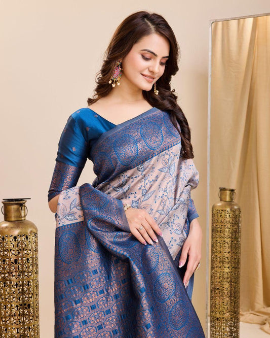 Designer Jacquard Work Blue Color Saree