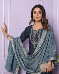 Stylish Catching Blue Color Salwar Suit Jacquard Dupatta