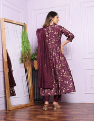 Innovative Wine Color Aalia Cut Kurta Set With Dupatta