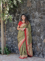 Marvelous Embellish Stone Work Green Color Saree