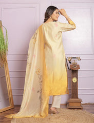 Exclusive Yellow Silk Hand Work With Printed Kurti Pair