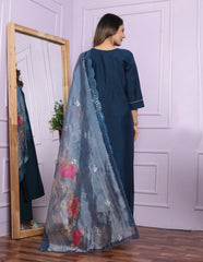 Amazing Roman Silk Navy Blue Palazzo Suit