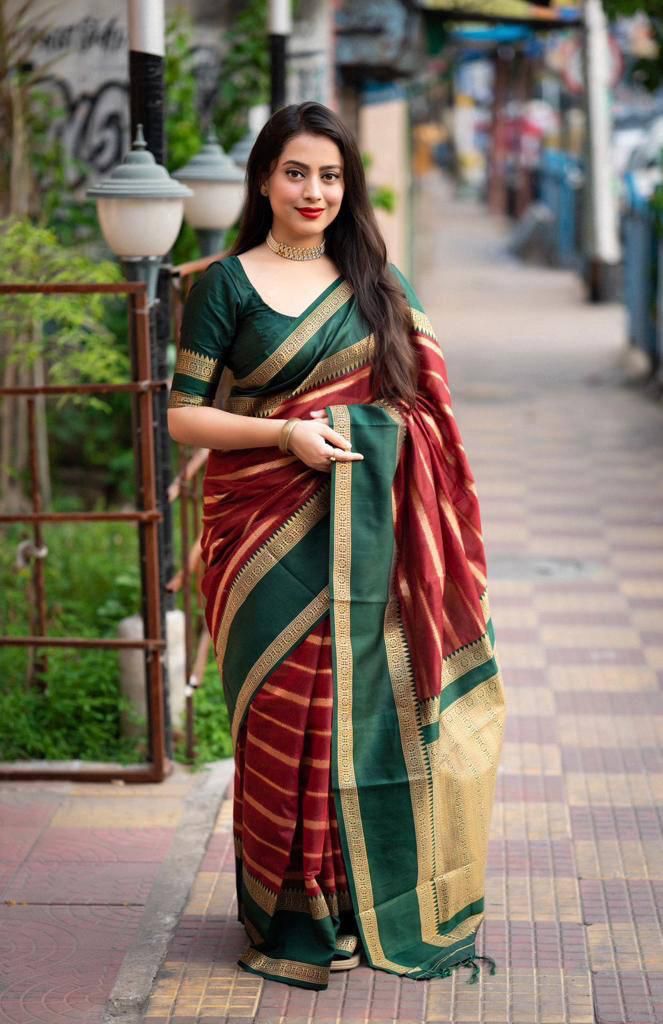 Charming Exclusive Jacquard Border Green Color Saree