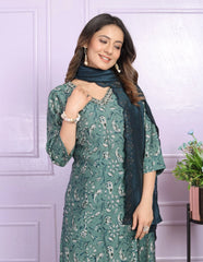 Good Looking Wear Teal Green Color V Neck Salwar Suit