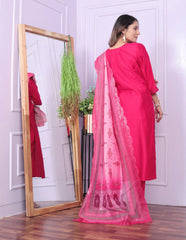 Trendy  V Neck Butterfly Work Pink Color Salwar Suit