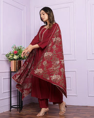 Lovely Red Color Gher Kurti With Afghani Style Suit