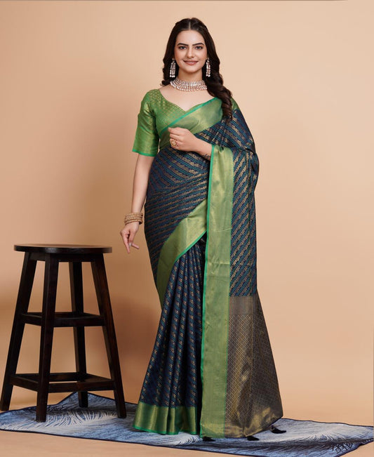 Glorious Jacquard Work Banarasi Silk Dark Green Color Saree