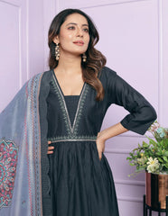 Dark Grey Color hand Work Palazzo Suit