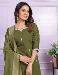 Reception Wear Mehendi Green Embroidery Work Salwar Suit